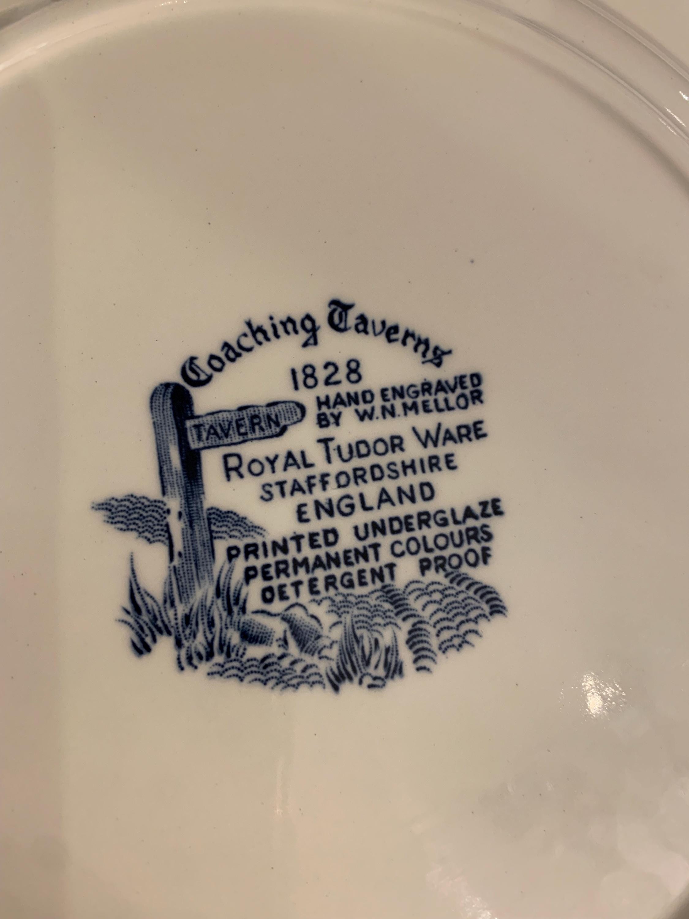 Coaching Taverns Plate Royal Tudor Ware Staffordshire England Blue