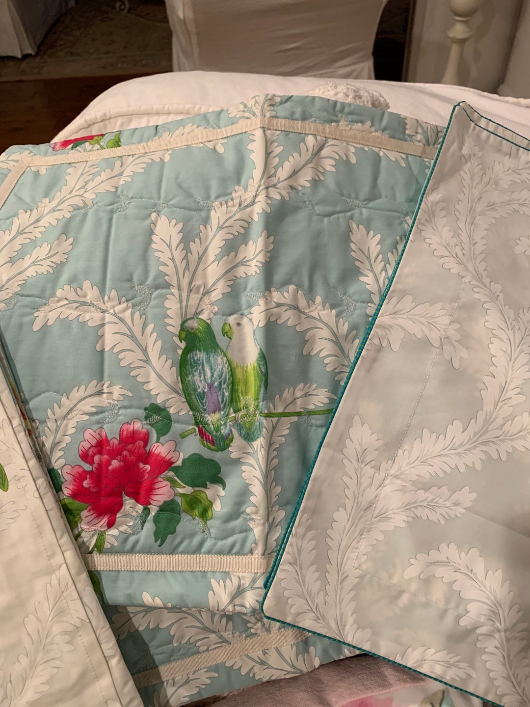 Yves Delorme Paris Boudoir Shams Birds Robin Egg Blue and White Etsy