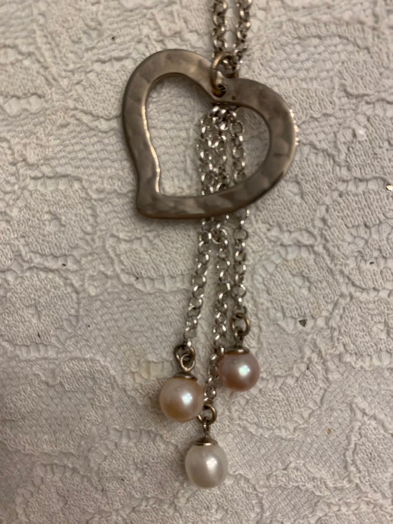 Vantel Pearl Necklace Heart Three Pearls Valentin… - image 2