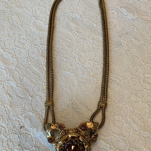 Vintage Coro Necklace Amethyst Colored Stones Gold Toned Necklace image 4