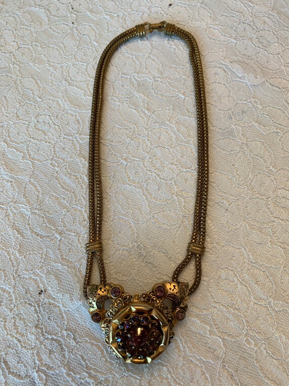 Vintage Coro Necklace Amethyst Colored Stones Gol… - image 4