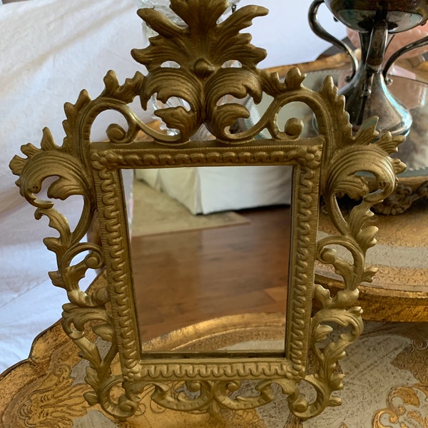 Vintage Wilton Gold Cast Iron Ornate Scrolled Mirror