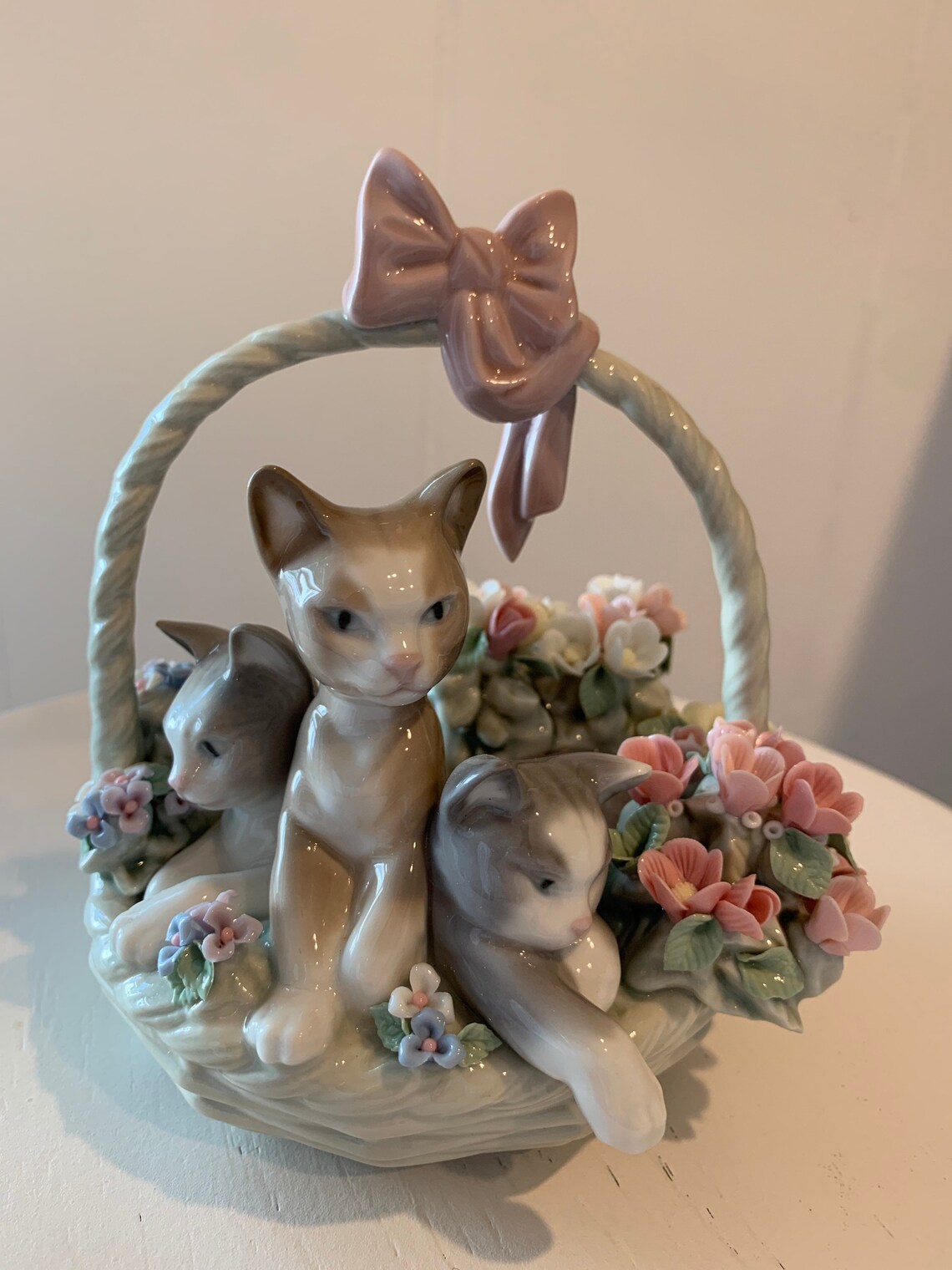 lladro cats in basket