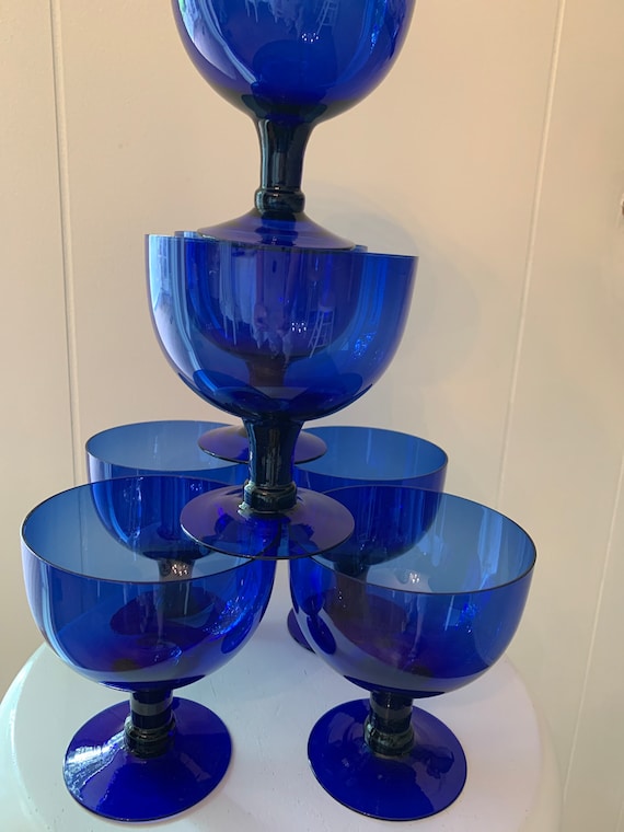 Vintage Blue Glassware Set of Seven Vintage Blue Glassware Set of Seven