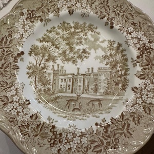 Romantic England Penshurst Place Salad Or Dessert Plate Olive Green Transferware