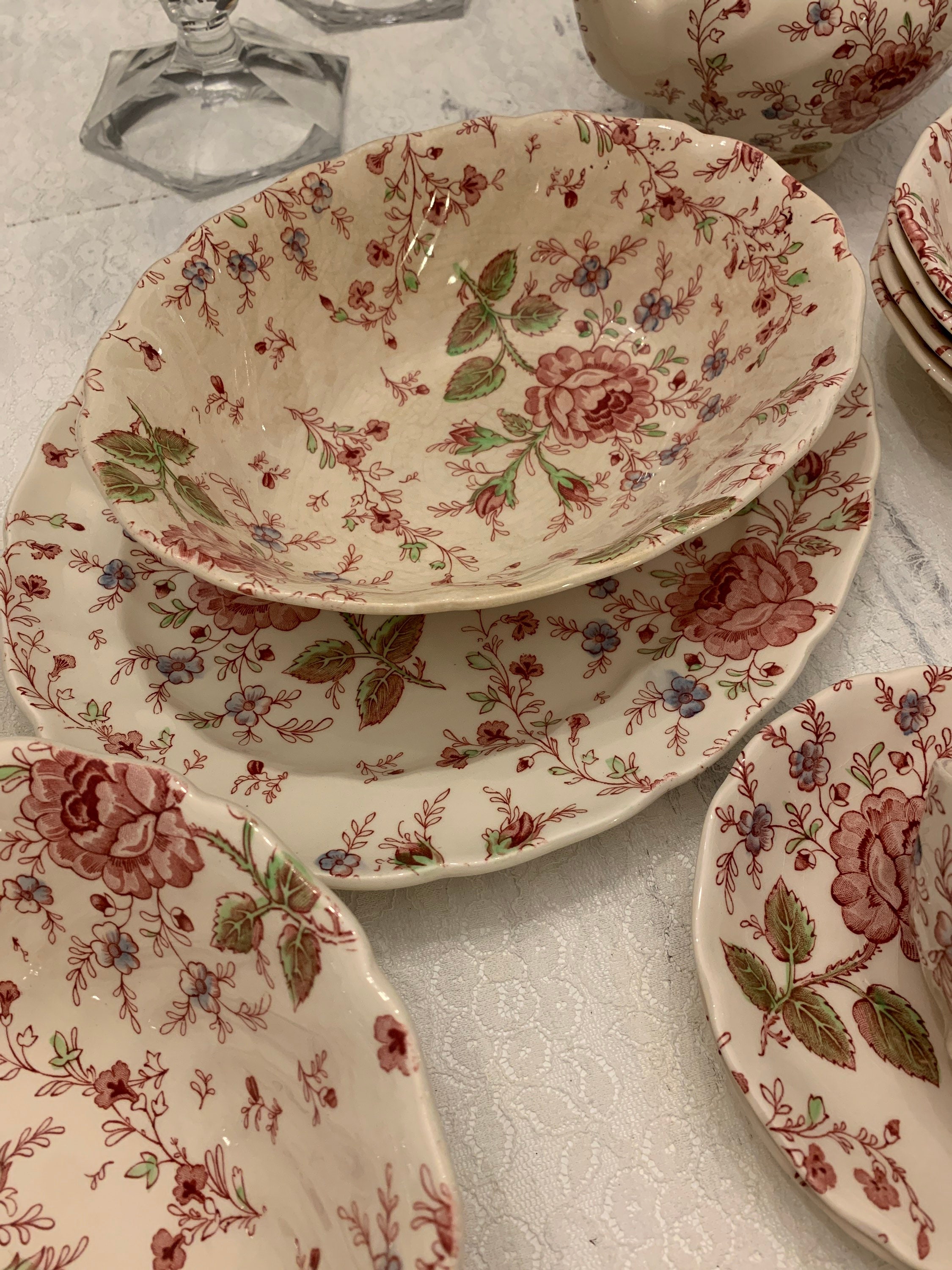 vintage Rose Chintz by Johnson Bros China plate set of 7 Housewares