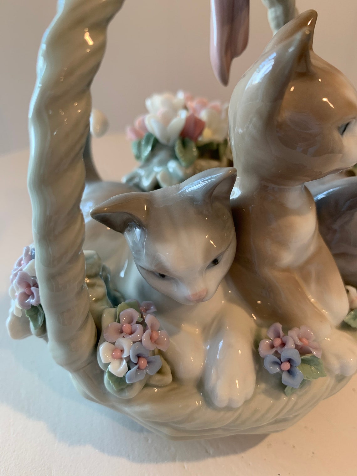 lladro cats in basket