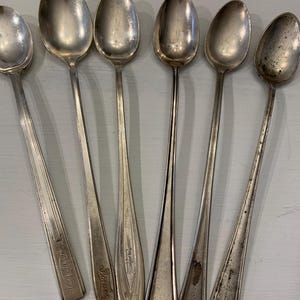 Vintage Hotel Silver Assortment Six Long Handle Teaspoons Silverplate Flatware