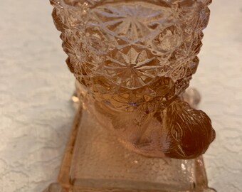 EAPG Pink Glass Toothpick Holder Cat On Pillow
