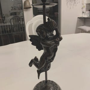 Bronze Metal Cherub Candlestick Heavy