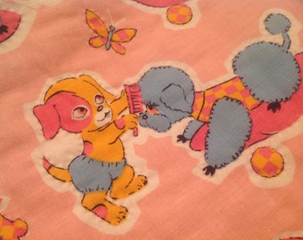 Vintage Hand-Stitched Baby Quilt, Poodle Puppy Print