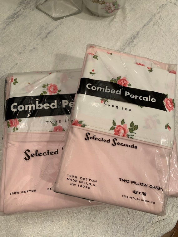 Vintage Combed Cotton Selected Seconds Pink Flat Sheet Or Pillow Pillowcases Pink Roses