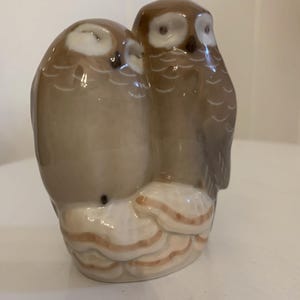 Royal Copenhagen Denmark Owls Porcelain Figurine Cuddling Owls Collectible