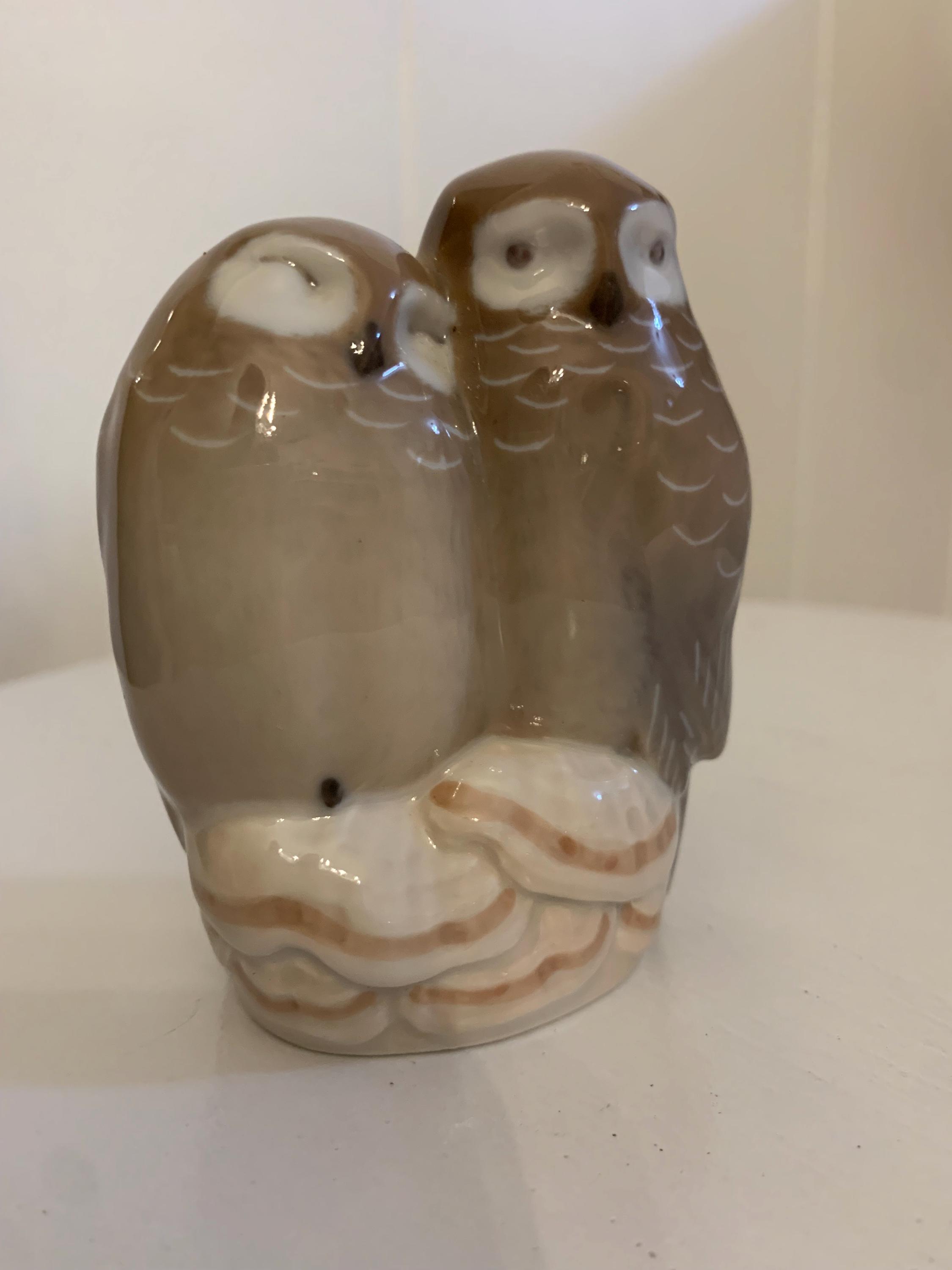 Royal Copenhagen Denmark Owls Porcelain Figurine Cuddling Owls