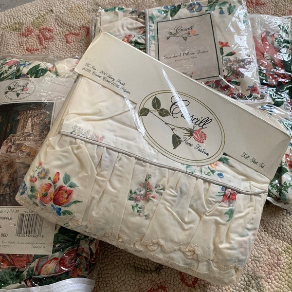 Vintage Croscill Bedding ~ English Garden Floral Pattern ~ Full Size Set ~ Shabby Chic Bedding