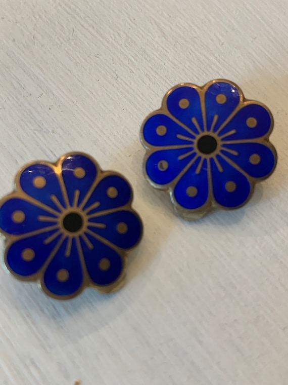 David Andersen Sterling Enamel Blue Flower Clip O… - image 1