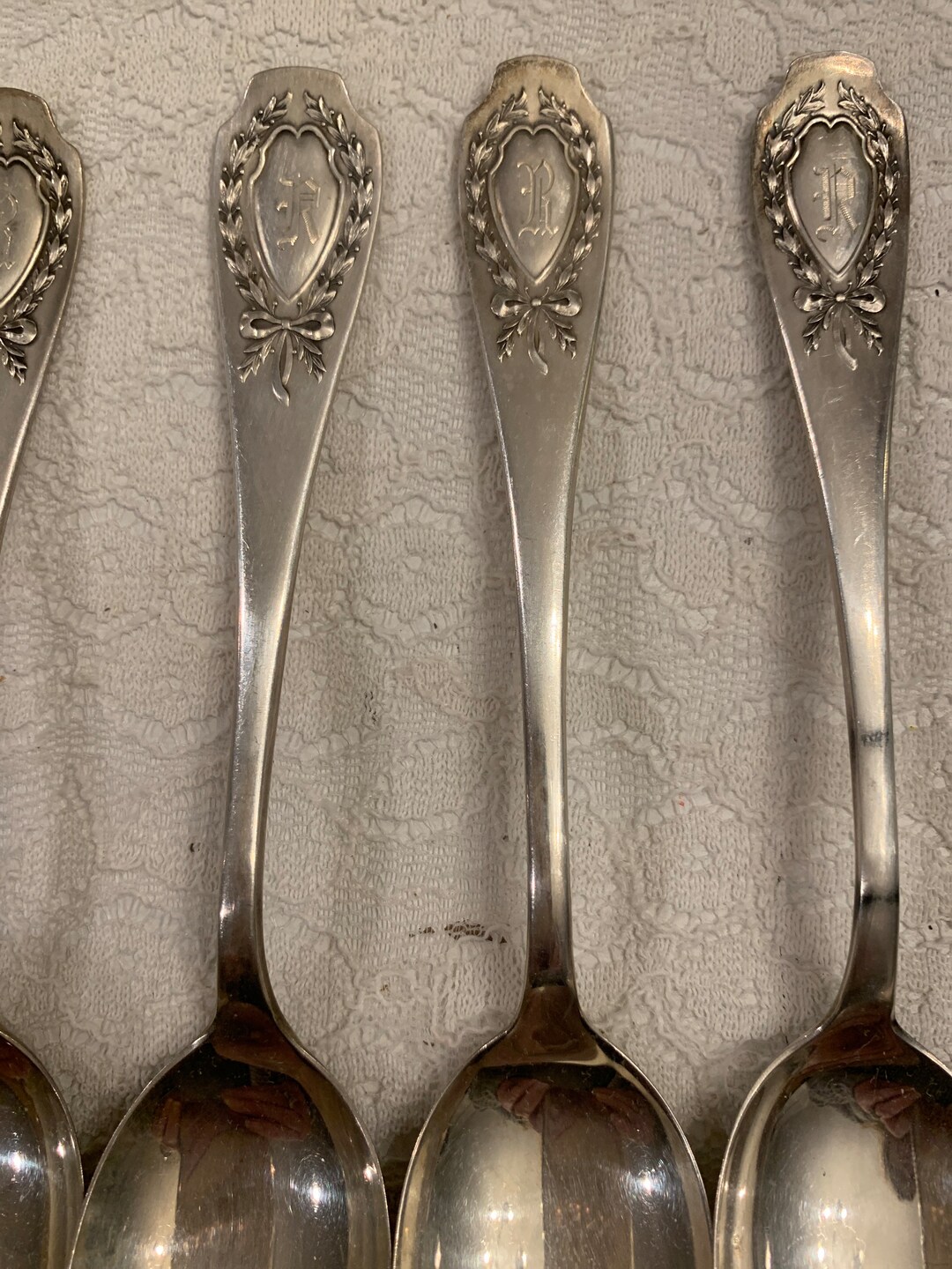 Antique Sterling Silver Teaspoons Engraved Initial R Wreath and Bow Etsy