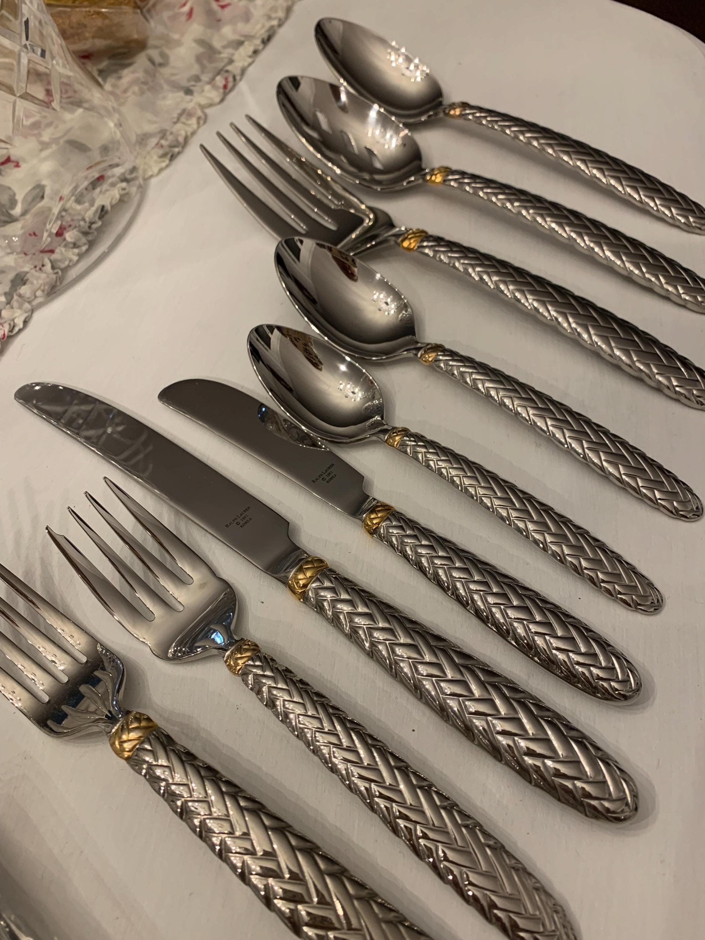 希少品 ラルフローレン EQUESTRIAN BRAID カトラリー 3組セット Ralph Lauren Golden Equestrian Braid Flatware Selling