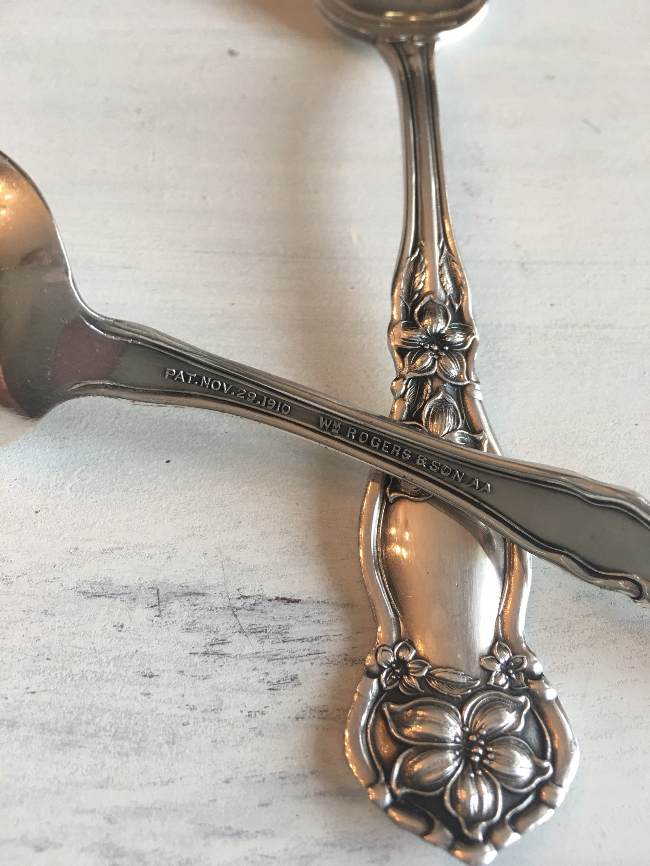 Vintage 1910 WM Rogers AA Silver Plated Citrus Spoons, Floral