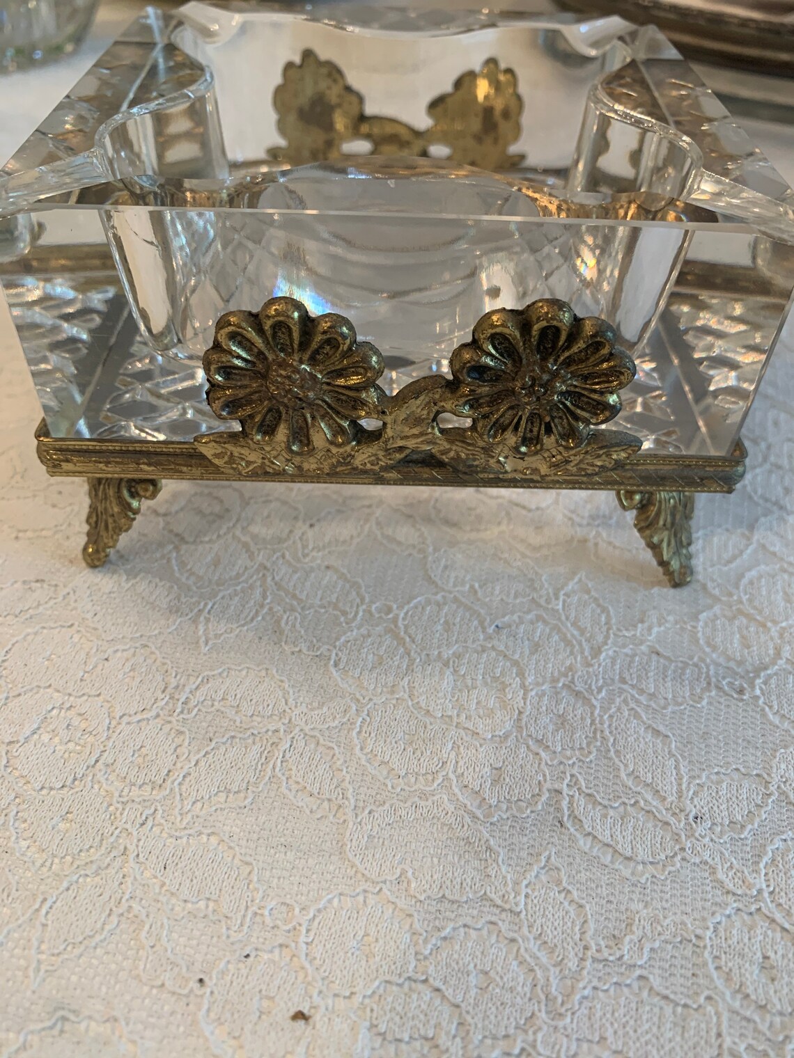 Vintage Fancy Ashtray Glass And Gold Gilt Footed Tray Etsy