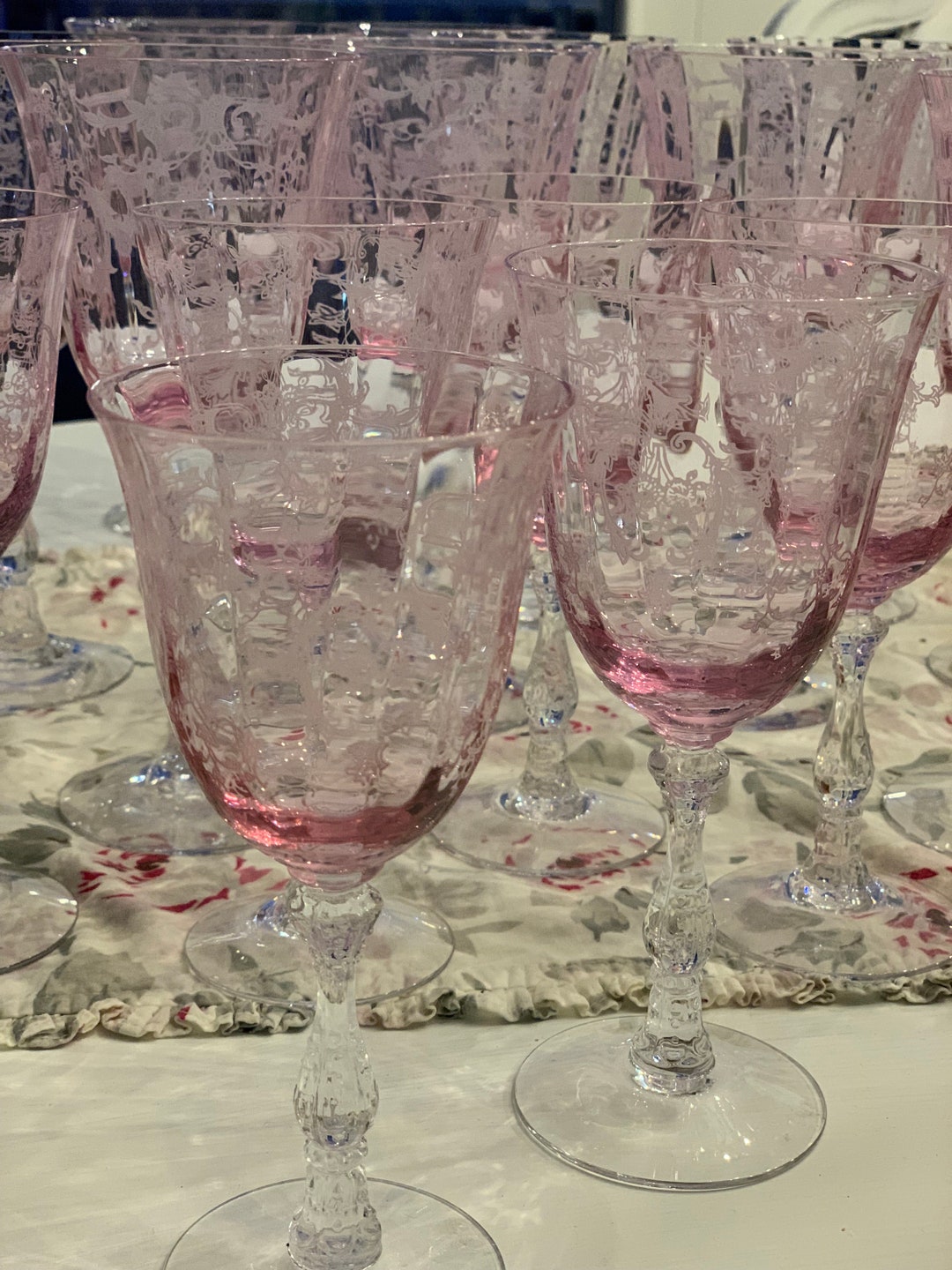 Fostoria Navarre Pink Etched Crystal Stemware Etsy