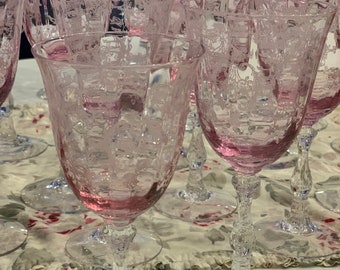 Fostoria Navarre Pink Etched Crystal Stemware