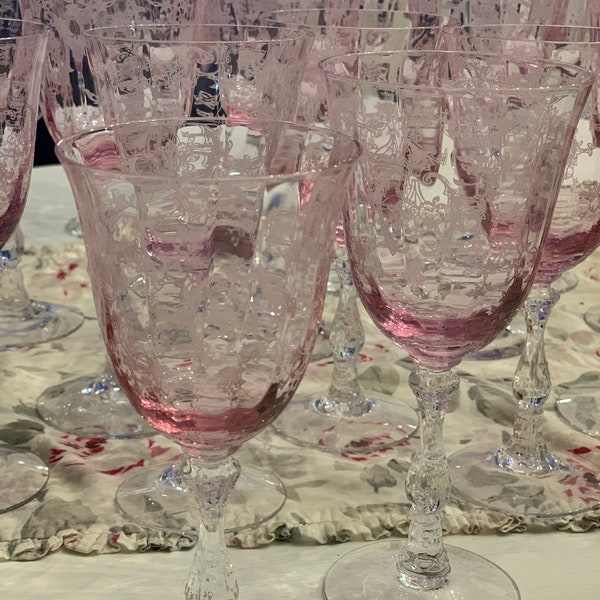 Fostoria Navarre Pink Etched Crystal Stemware