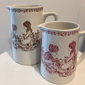 Royal Crownford Ironstone Pitchers ~ Weatherby Hanley England Royal Falcon Ware ~ Boy and Girl