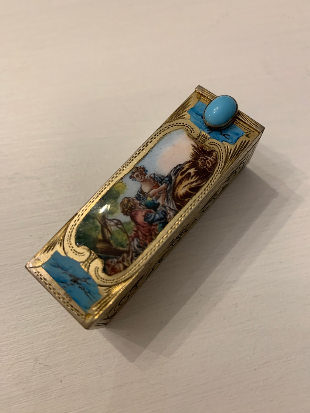 Antique Silver and Enamel Lipstick Holder Turquoise Etsy