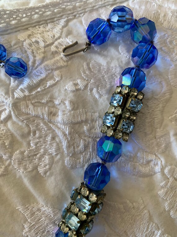 Vintage Aurora Borealis Blue Glass Rhinestone Nec… - image 4