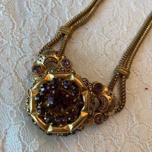 Vintage Coro Necklace Amethyst Colored Stones Gold Toned Necklace image 6