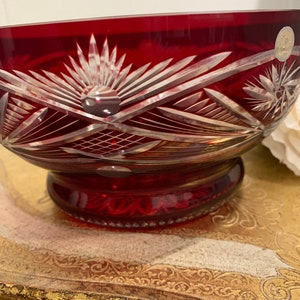 RUBY RED CRYSTAL Bowl Cut Glass Czech Cut To Clear Crystal