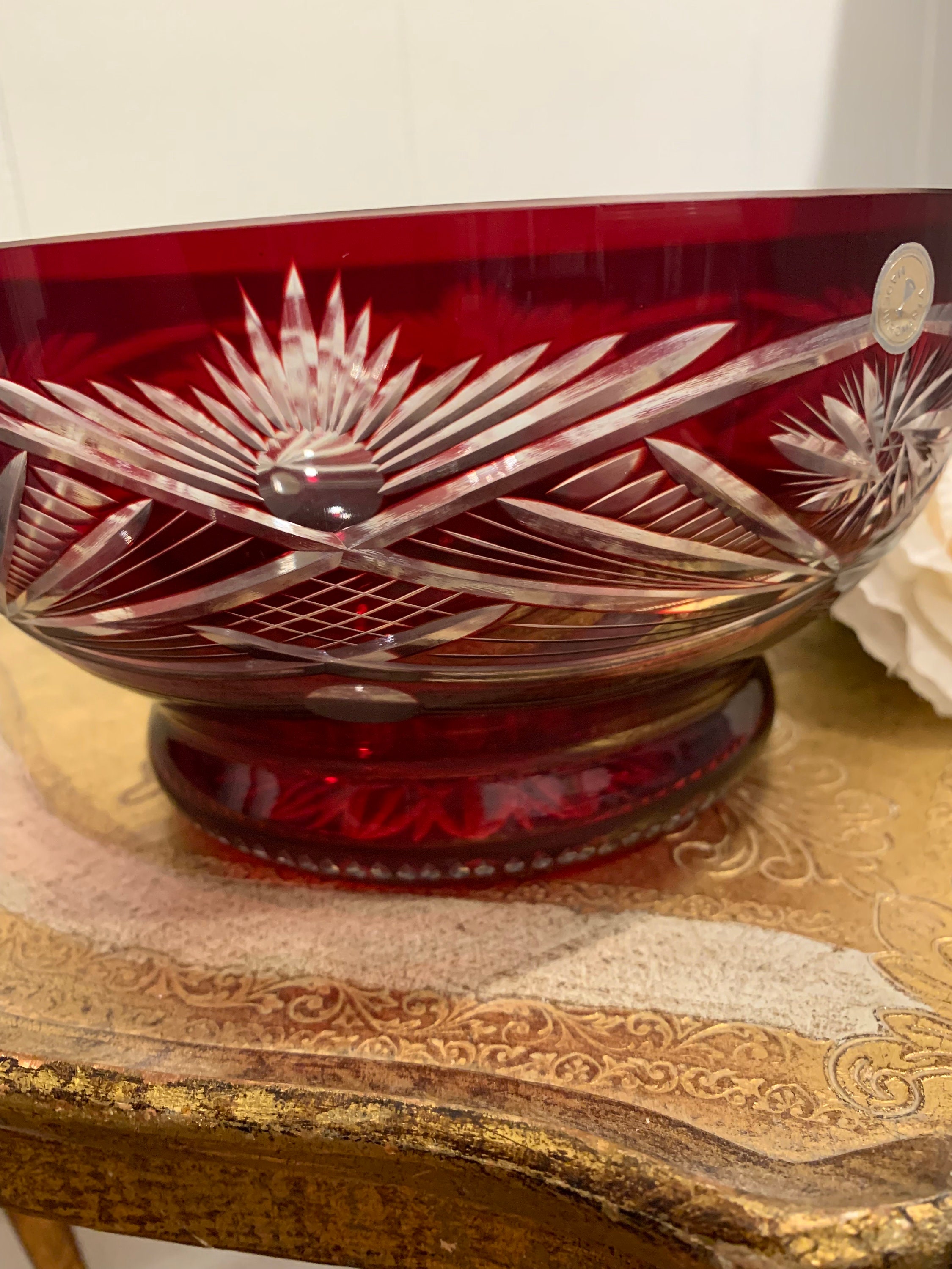 Ruby Red Crystal Bowl: Cut to Clear Czech Glass - Etsy