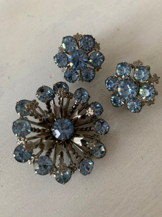 Vintage Brooch With Matching Earrings Light Blue … - image 1