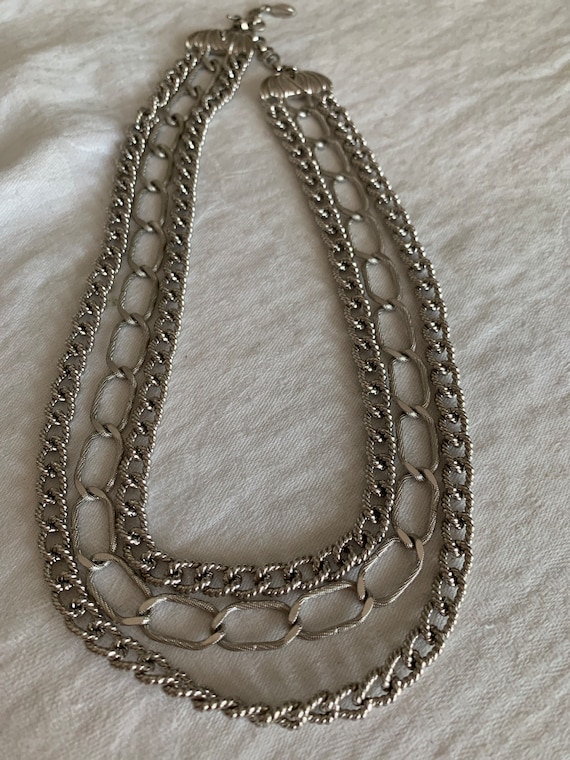 Vintage Monet Silver Triple Chain Necklace