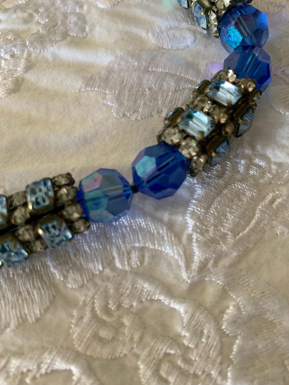 Vintage Aurora Borealis Blue Glass Rhinestone Nec… - image 6
