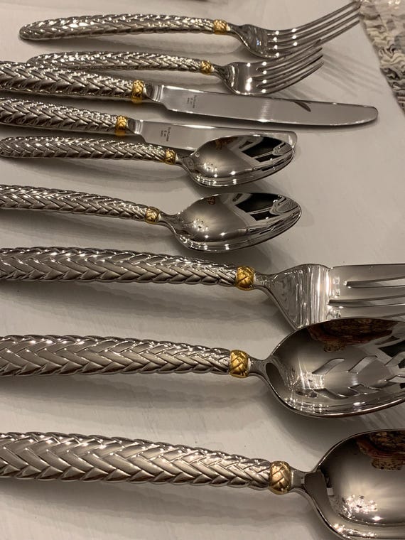 希少品 ラルフローレン EQUESTRIAN BRAID カトラリー 3組セット Ralph Lauren Golden Equestrian Braid Flatware Selling