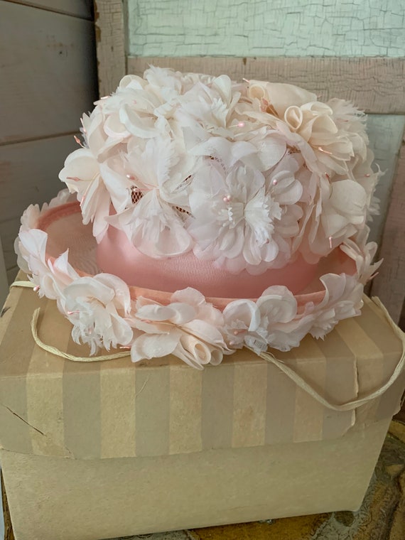 Vintage Pink Floral Hat Milinary Flowers Shabby Chic - Etsy display picture 1