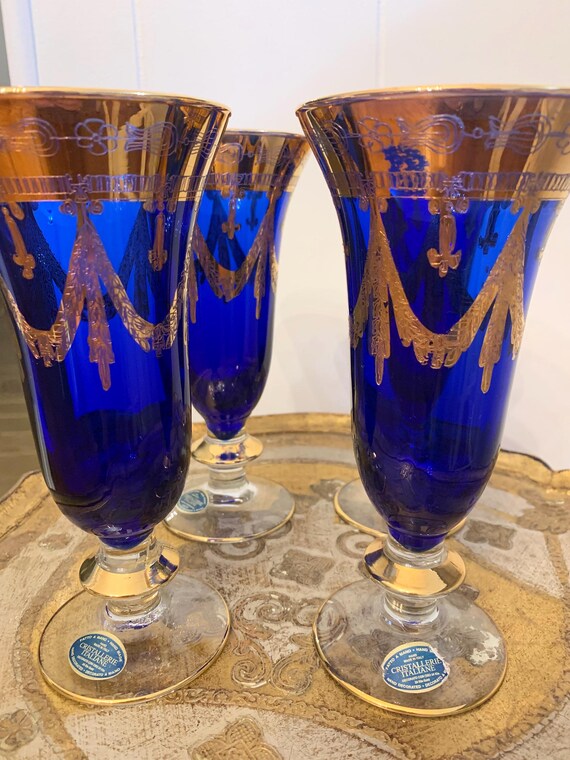 Arte Italica Medici Cobalt Blue Champagne Flutes Set of Four - Etsy