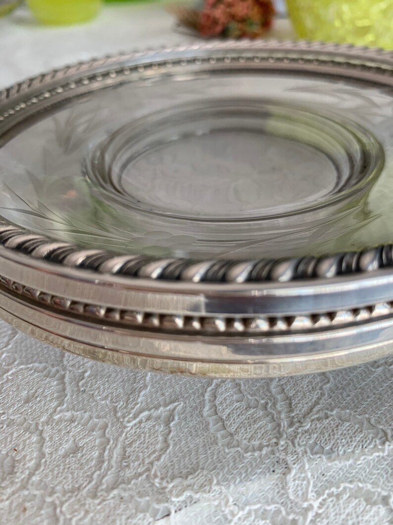 Sterling Silver Rimmed Etched Glass Plates Dishes Etsy
