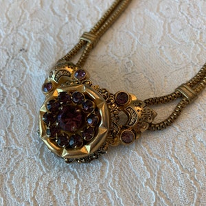 Vintage Coro Necklace Amethyst Colored Stones Gold Toned Necklace image 5