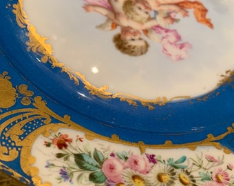 Antique Sevres Hand Painted Plate Gilt Bronze Stand Centerpiece