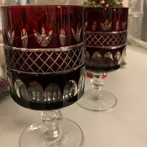 Gorgeous Ruby Crystal Cut To Clear Bohemian Glasses