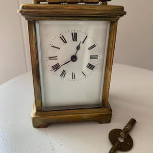 Antique Brass And Glaa Carriage Clock Working French Travel Clock