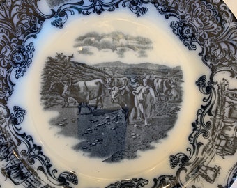 Wedgewood Cows Plate Transferware Flow Blue England