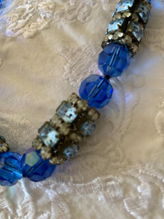 Vintage Aurora Borealis Blue Glass Rhinestone Nec… - image 3