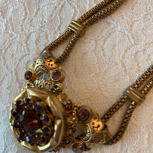 Vintage Coro Necklace Amethyst Colored Stones Gold Toned Necklace image 7