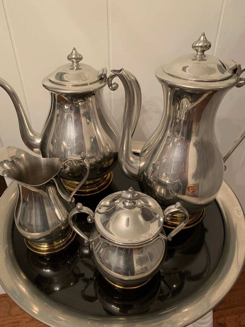 Vintage Kirk Stieff Pewter Tea Set On Tray Silver Tea Set Etsy