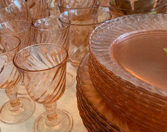 Pink Swirl Luminarc Glassware Vintage ~ Pink Arcoroc France Open