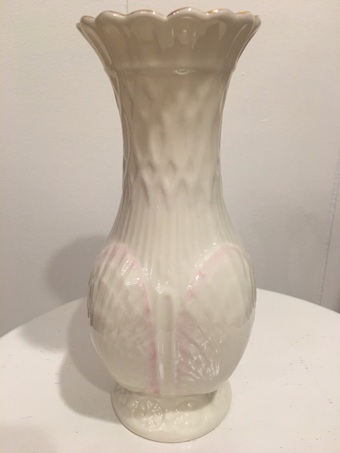 Belleek Vase Pink Shell Design Vintage Belleek Vase Collectible